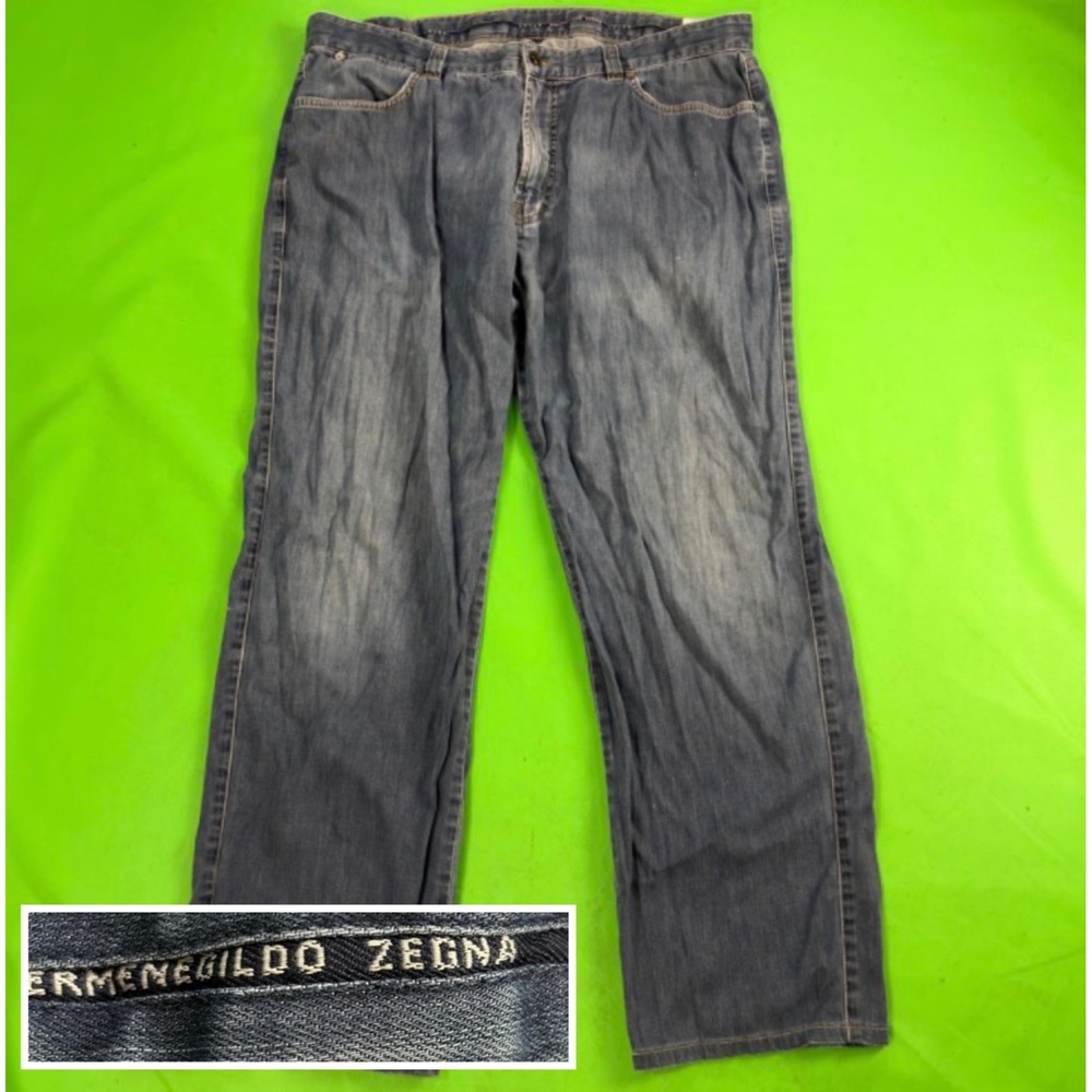 Ermenegildo Zegna Jeans Mens 40/31 Blue Cotton/Cashmere Distressed Faded Italy